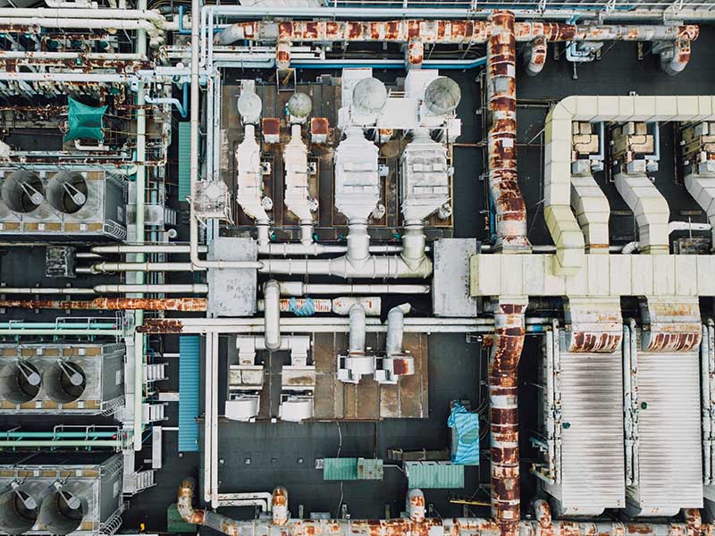 Aerial view of a industrial facilities