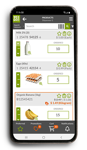 B2B marketplace Wegotrade app screenshot on mobile phone showing products for retailers